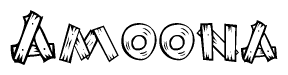 The image contains the name Amoona written in a decorative, stylized font with a hand-drawn appearance. The lines are made up of what appears to be planks of wood, which are nailed together