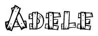 The image contains the name Adele written in a decorative, stylized font with a hand-drawn appearance. The lines are made up of what appears to be planks of wood, which are nailed together