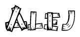 The clipart image shows the name Alej stylized to look like it is constructed out of separate wooden planks or boards, with each letter having wood grain and plank-like details.