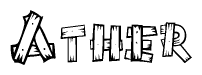 The clipart image shows the name Ather stylized to look as if it has been constructed out of wooden planks or logs. Each letter is designed to resemble pieces of wood.