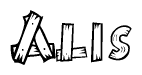The clipart image shows the name Alis stylized to look as if it has been constructed out of wooden planks or logs. Each letter is designed to resemble pieces of wood.