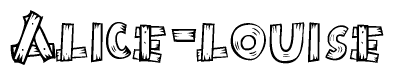 The clipart image shows the name Alice-louise stylized to look as if it has been constructed out of wooden planks or logs. Each letter is designed to resemble pieces of wood.
