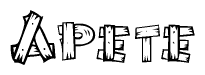 The clipart image shows the name Apete stylized to look like it is constructed out of separate wooden planks or boards, with each letter having wood grain and plank-like details.