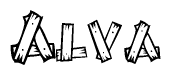 The clipart image shows the name Alva stylized to look as if it has been constructed out of wooden planks or logs. Each letter is designed to resemble pieces of wood.