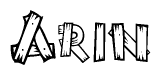 The clipart image shows the name Arin stylized to look as if it has been constructed out of wooden planks or logs. Each letter is designed to resemble pieces of wood.