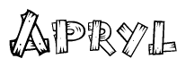 The image contains the name Apryl written in a decorative, stylized font with a hand-drawn appearance. The lines are made up of what appears to be planks of wood, which are nailed together