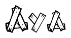 The clipart image shows the name Aya stylized to look like it is constructed out of separate wooden planks or boards, with each letter having wood grain and plank-like details.