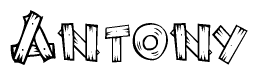 The image contains the name Antony written in a decorative, stylized font with a hand-drawn appearance. The lines are made up of what appears to be planks of wood, which are nailed together