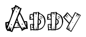 The clipart image shows the name Addy stylized to look as if it has been constructed out of wooden planks or logs. Each letter is designed to resemble pieces of wood.