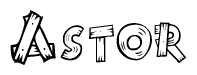 The clipart image shows the name Astor stylized to look like it is constructed out of separate wooden planks or boards, with each letter having wood grain and plank-like details.