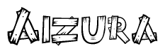 The clipart image shows the name Aizura stylized to look as if it has been constructed out of wooden planks or logs. Each letter is designed to resemble pieces of wood.