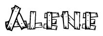 The clipart image shows the name Alene stylized to look as if it has been constructed out of wooden planks or logs. Each letter is designed to resemble pieces of wood.