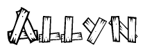 The clipart image shows the name Allyn stylized to look like it is constructed out of separate wooden planks or boards, with each letter having wood grain and plank-like details.