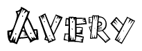 The image contains the name Avery written in a decorative, stylized font with a hand-drawn appearance. The lines are made up of what appears to be planks of wood, which are nailed together