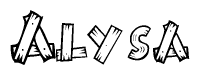The image contains the name Alysa written in a decorative, stylized font with a hand-drawn appearance. The lines are made up of what appears to be planks of wood, which are nailed together