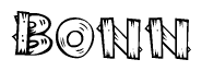 The image contains the name Bonn written in a decorative, stylized font with a hand-drawn appearance. The lines are made up of what appears to be planks of wood, which are nailed together