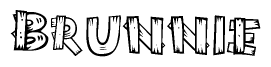 The clipart image shows the name Brunnie stylized to look as if it has been constructed out of wooden planks or logs. Each letter is designed to resemble pieces of wood.