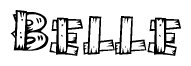 The image contains the name Belle written in a decorative, stylized font with a hand-drawn appearance. The lines are made up of what appears to be planks of wood, which are nailed together
