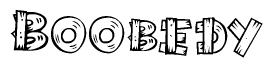 The clipart image shows the name Boobedy stylized to look as if it has been constructed out of wooden planks or logs. Each letter is designed to resemble pieces of wood.