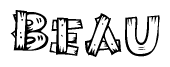 The image contains the name Beau written in a decorative, stylized font with a hand-drawn appearance. The lines are made up of what appears to be planks of wood, which are nailed together