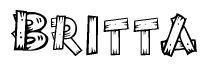 The image contains the name Britta written in a decorative, stylized font with a hand-drawn appearance. The lines are made up of what appears to be planks of wood, which are nailed together