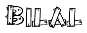 The clipart image shows the name Bilal stylized to look as if it has been constructed out of wooden planks or logs. Each letter is designed to resemble pieces of wood.
