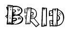 The image contains the name Brid written in a decorative, stylized font with a hand-drawn appearance. The lines are made up of what appears to be planks of wood, which are nailed together