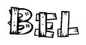 The clipart image shows the name Bel stylized to look as if it has been constructed out of wooden planks or logs. Each letter is designed to resemble pieces of wood.