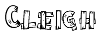 The image contains the name Cleigh written in a decorative, stylized font with a hand-drawn appearance. The lines are made up of what appears to be planks of wood, which are nailed together