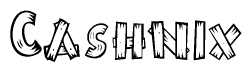 The clipart image shows the name Cashnix stylized to look like it is constructed out of separate wooden planks or boards, with each letter having wood grain and plank-like details.