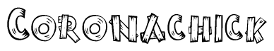 The clipart image shows the name Coronachick stylized to look like it is constructed out of separate wooden planks or boards, with each letter having wood grain and plank-like details.