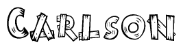 The image contains the name Carlson written in a decorative, stylized font with a hand-drawn appearance. The lines are made up of what appears to be planks of wood, which are nailed together
