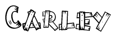The clipart image shows the name Carley stylized to look as if it has been constructed out of wooden planks or logs. Each letter is designed to resemble pieces of wood.
