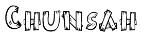The clipart image shows the name Chunsah stylized to look as if it has been constructed out of wooden planks or logs. Each letter is designed to resemble pieces of wood.