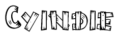 The clipart image shows the name Cyindie stylized to look like it is constructed out of separate wooden planks or boards, with each letter having wood grain and plank-like details.