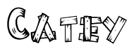 The clipart image shows the name Catey stylized to look as if it has been constructed out of wooden planks or logs. Each letter is designed to resemble pieces of wood.