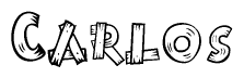 The image contains the name Carlos written in a decorative, stylized font with a hand-drawn appearance. The lines are made up of what appears to be planks of wood, which are nailed together