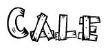 The image contains the name Cale written in a decorative, stylized font with a hand-drawn appearance. The lines are made up of what appears to be planks of wood, which are nailed together