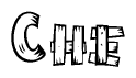 The image contains the name Che written in a decorative, stylized font with a hand-drawn appearance. The lines are made up of what appears to be planks of wood, which are nailed together