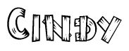 The image contains the name Cindy written in a decorative, stylized font with a hand-drawn appearance. The lines are made up of what appears to be planks of wood, which are nailed together