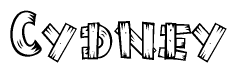 The image contains the name Cydney written in a decorative, stylized font with a hand-drawn appearance. The lines are made up of what appears to be planks of wood, which are nailed together