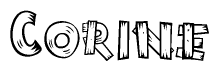 The clipart image shows the name Corine stylized to look as if it has been constructed out of wooden planks or logs. Each letter is designed to resemble pieces of wood.