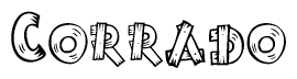 The image contains the name Corrado written in a decorative, stylized font with a hand-drawn appearance. The lines are made up of what appears to be planks of wood, which are nailed together