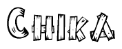 The image contains the name Chika written in a decorative, stylized font with a hand-drawn appearance. The lines are made up of what appears to be planks of wood, which are nailed together