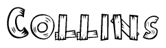 The clipart image shows the name Collins stylized to look as if it has been constructed out of wooden planks or logs. Each letter is designed to resemble pieces of wood.