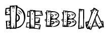 The image contains the name Debbia written in a decorative, stylized font with a hand-drawn appearance. The lines are made up of what appears to be planks of wood, which are nailed together