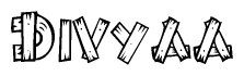 The image contains the name Divyaa written in a decorative, stylized font with a hand-drawn appearance. The lines are made up of what appears to be planks of wood, which are nailed together