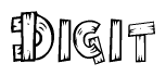 The image contains the name Digit written in a decorative, stylized font with a hand-drawn appearance. The lines are made up of what appears to be planks of wood, which are nailed together