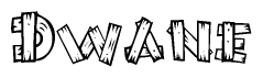The clipart image shows the name Dwane stylized to look like it is constructed out of separate wooden planks or boards, with each letter having wood grain and plank-like details.