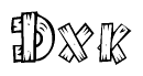 The image contains the name Dxk written in a decorative, stylized font with a hand-drawn appearance. The lines are made up of what appears to be planks of wood, which are nailed together